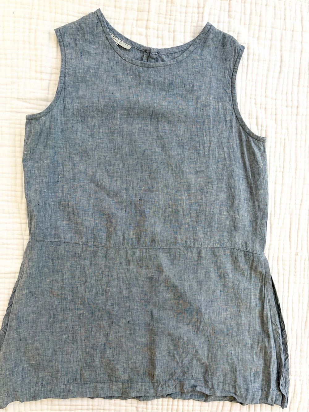 Bryn Walker Blue Linen Sleeveless Tunic Top Made in USA Medium